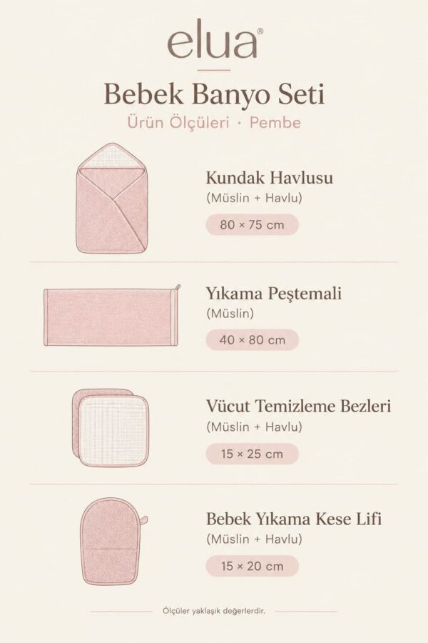 Pembe bebek banyo setinin parça ölçüleri